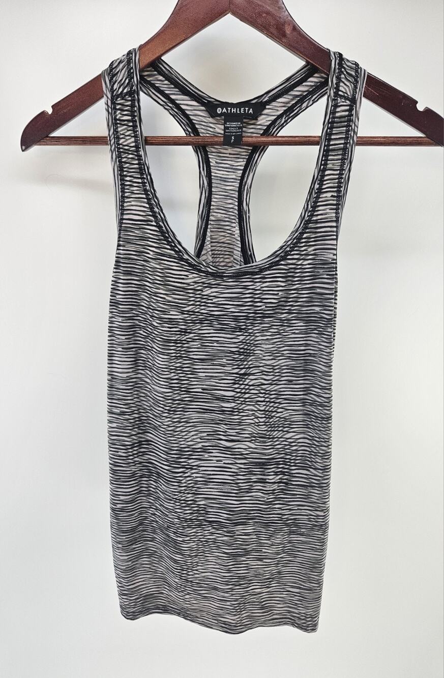 Athleta Women’s S Black White Striped Semi-Sheer Racerback Workout Tank
